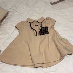 Fendi Tan Baby Dress with Logo Accent